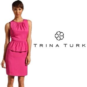 NWT TRINA TURK Hot Sari Pink Kiran Sleeveless Peplum Slip Lined Shift Dress Sz 6